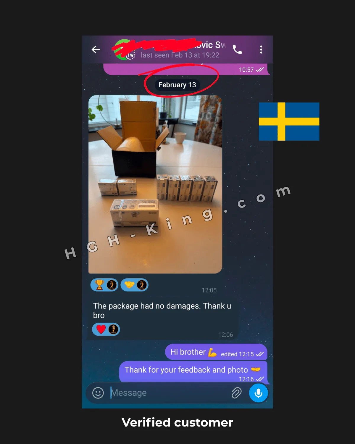 Feedback and review by customer from Sweden , ZPHC steroids order.