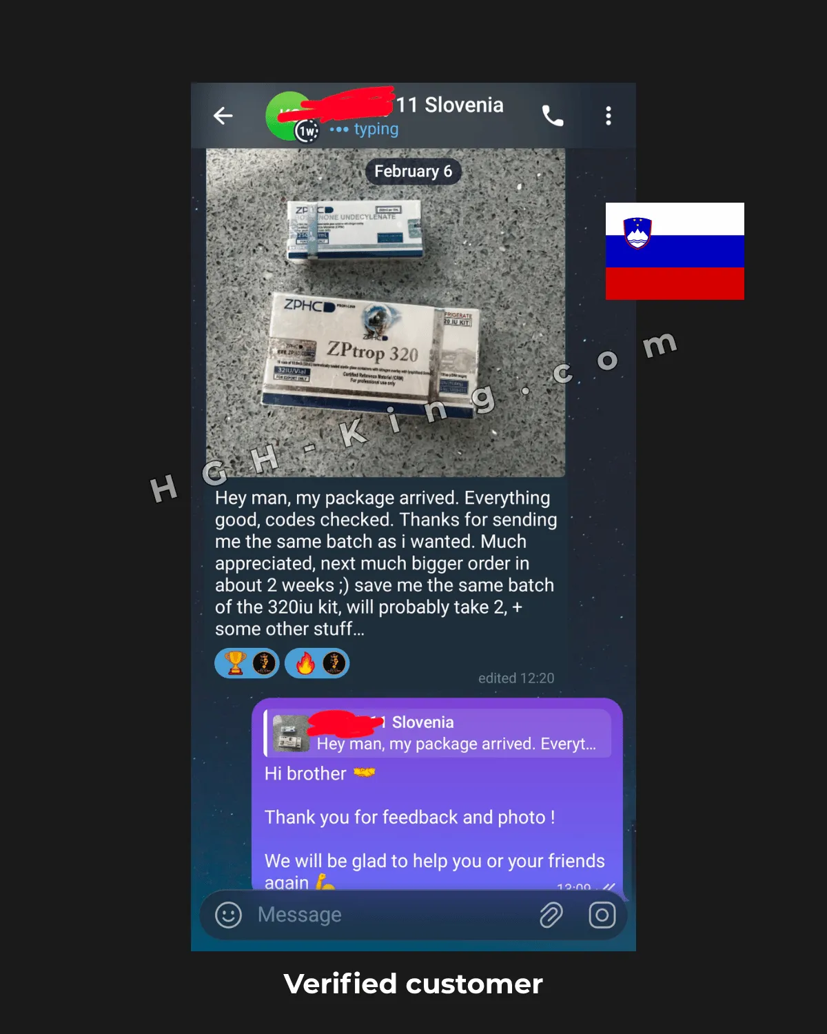 Feedback and review by customer from Slovenia, ZPTOP HGH order